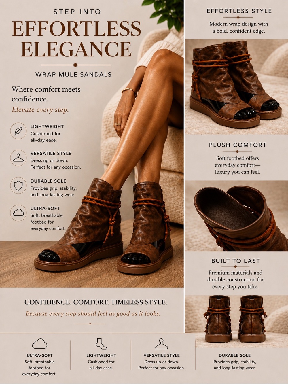 Brown Vegan Leather Bootie Sandals